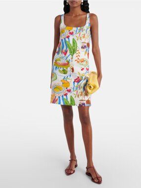 Farm Rio Linen Print Sleeveless Scoop-Neck Mini Dress